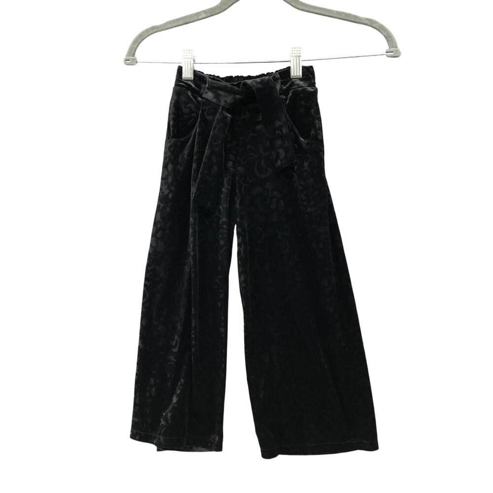 Zara Girls Size 6 Black Velvet Jacquard Wide Leg Pants Tie Waist Dress Pant